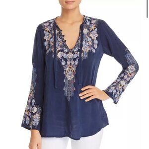 Johnny Was sz S blue embroidered top EUC boho peasant top